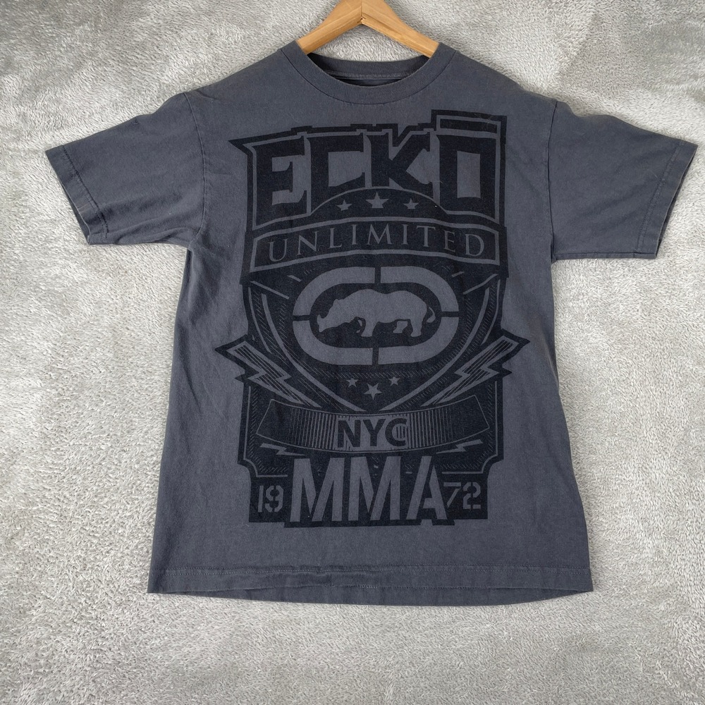 Ecko Unltd MMA Shirt Mens Medium Grey Vintage Y2K Rhino Crest Skater Combat